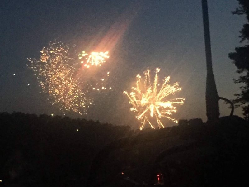 Fireworks over the lake at night